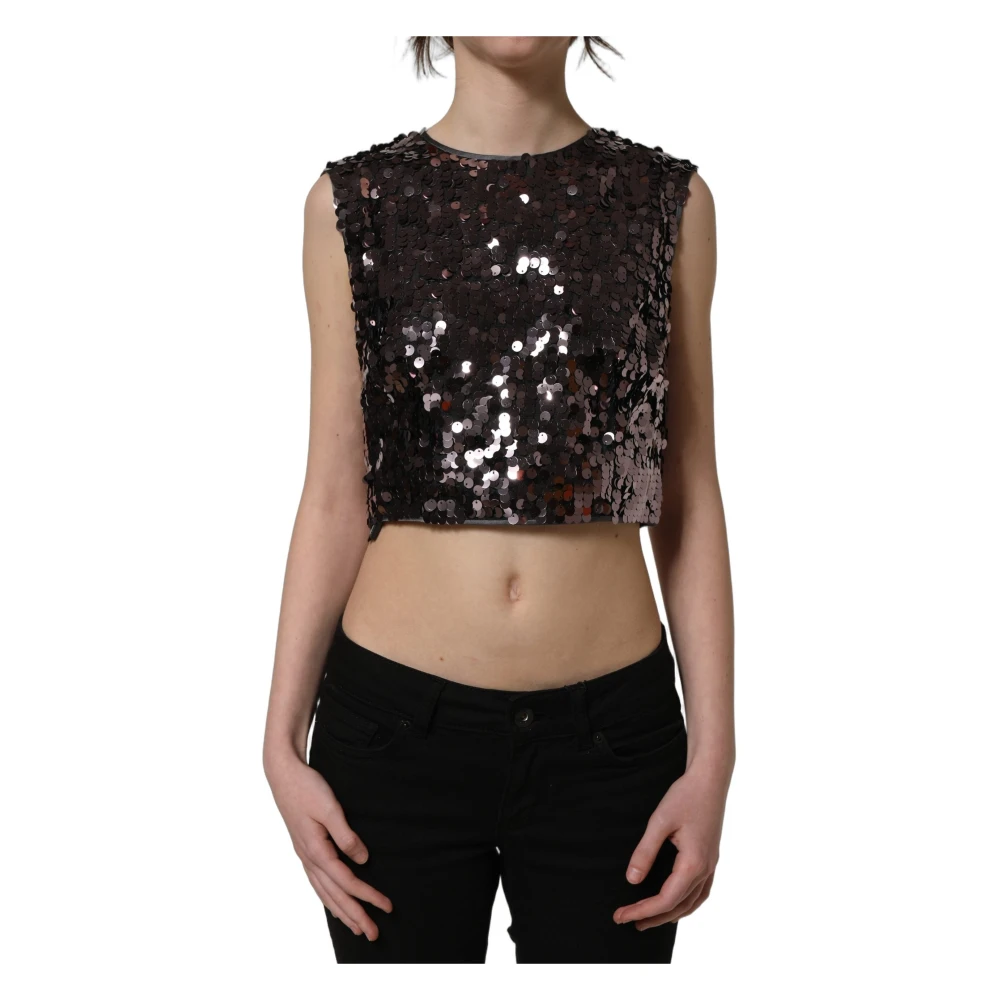 Dolce & Gabbana Donna Viola - Top Corto Con Paillettes - Tops - S