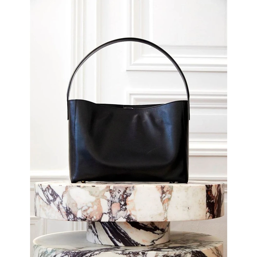 Ines De La Fressange Paris Léonore L zwarte leren tas Black Dames