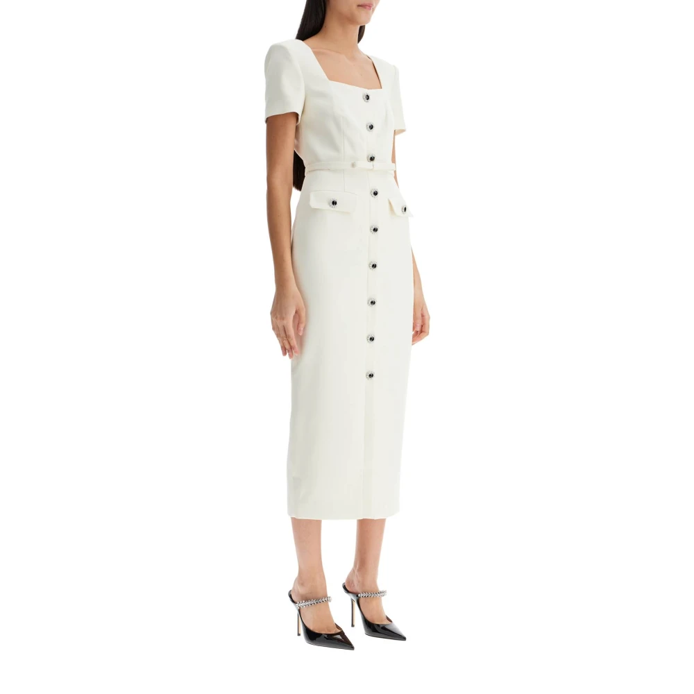 Self Portrait Vierkante Hals Crêpe Midi Jurk White Dames