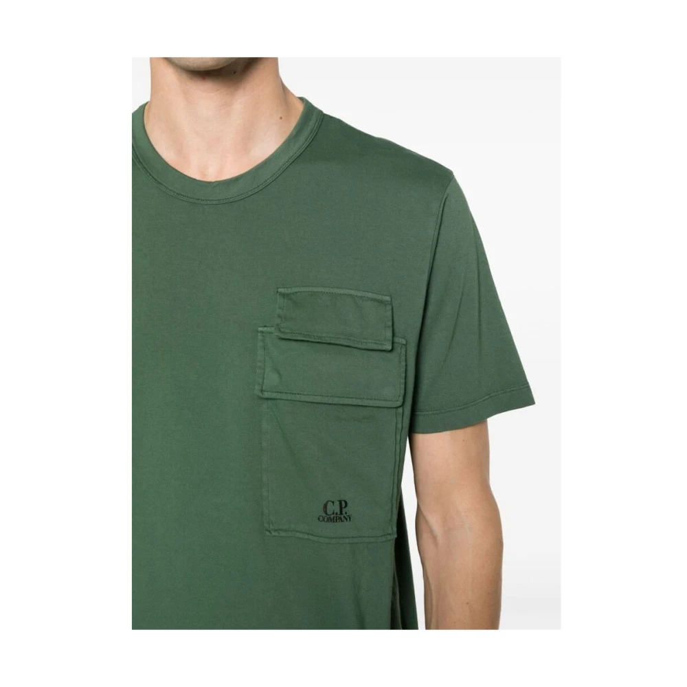 C.P. Company Donkergroene Katoenen T-shirt met Logo Print Green Heren