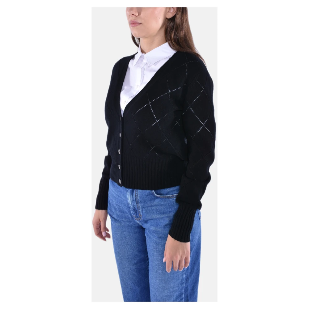 Max Mara Studio V-Hals Wollen Cardigan Black Dames