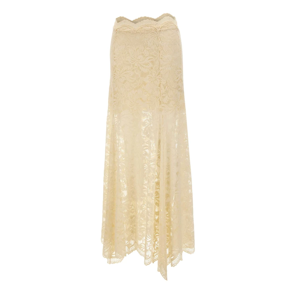 Rabanne Women's White Maxi Skirts, 2XS, Scalloped Lace Maxi Skirt