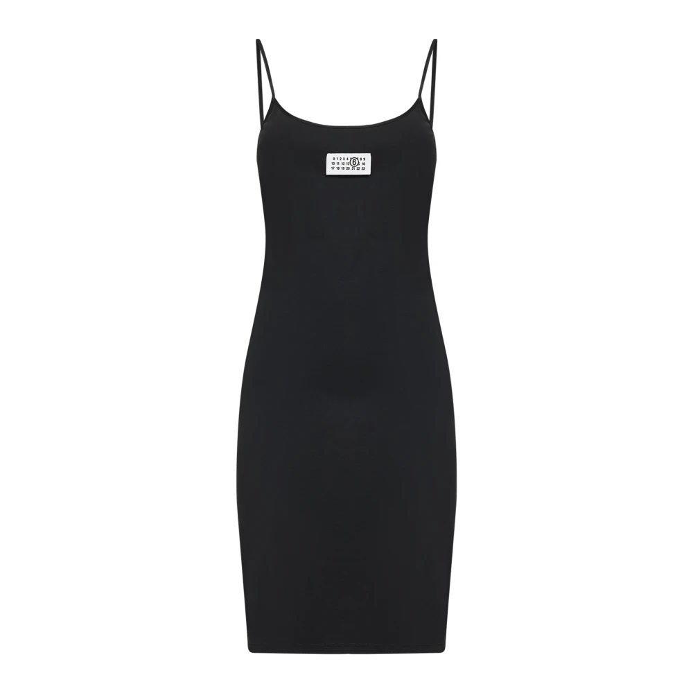 Mm6 Maison Margiela Women's Black Spaghetti-Strap Logo-Detail Mini Dress - Short Dresses - Xs - Dresses