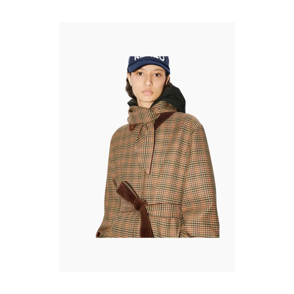 Kenzo Prince of Wales Wollen Trenchcoat Brown Dames
