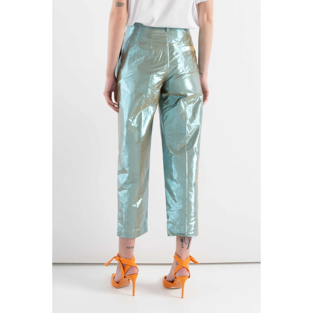Tela Hoge Taille Casual Broek met Pences Green Dames