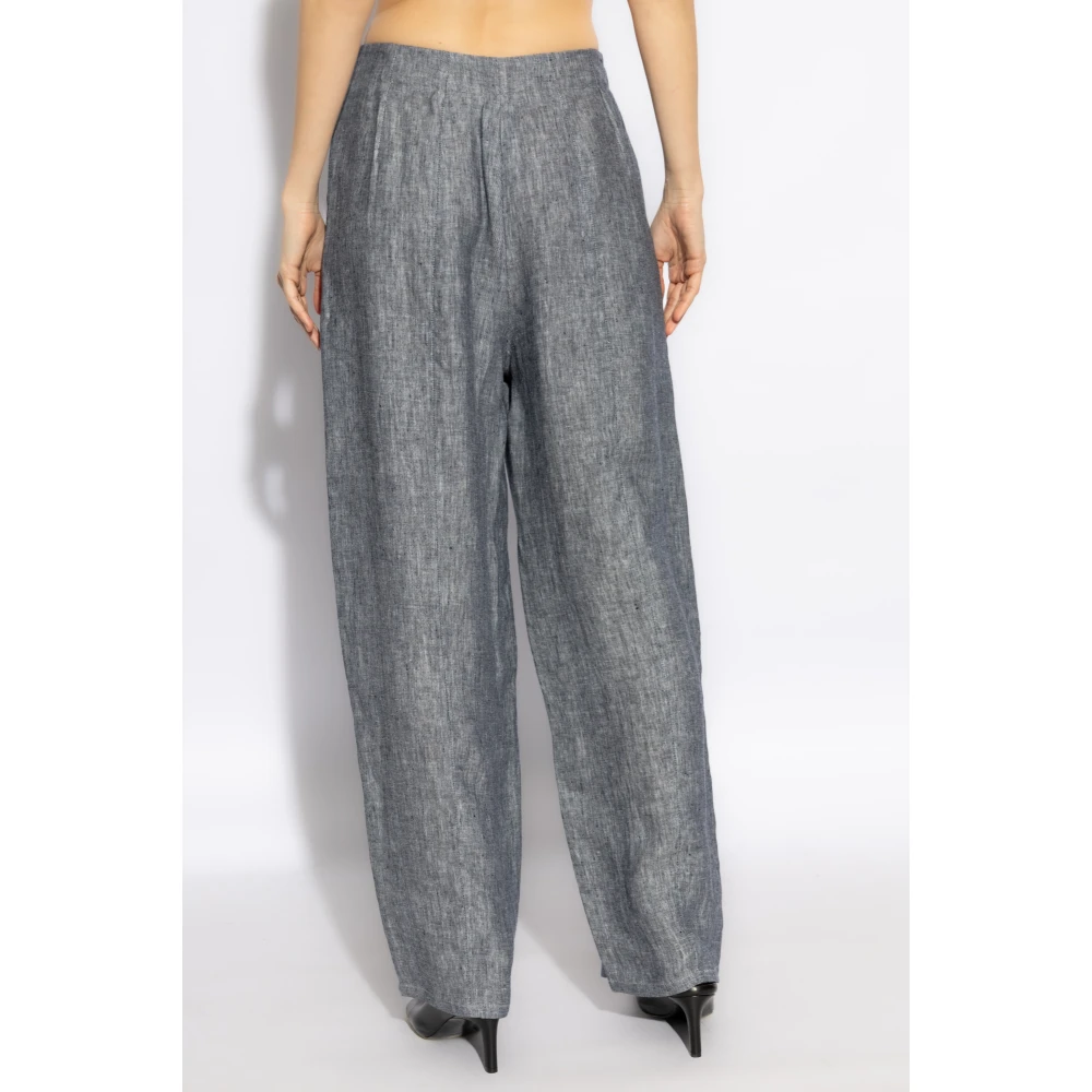 Emporio Armani Linnen broek met stiksels op de benen Gray Dames