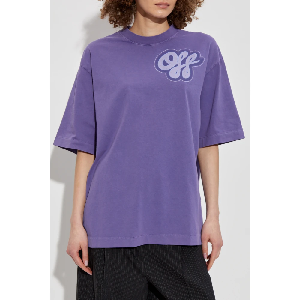 Off White T-shirt met bedrukt logo Purple Dames
