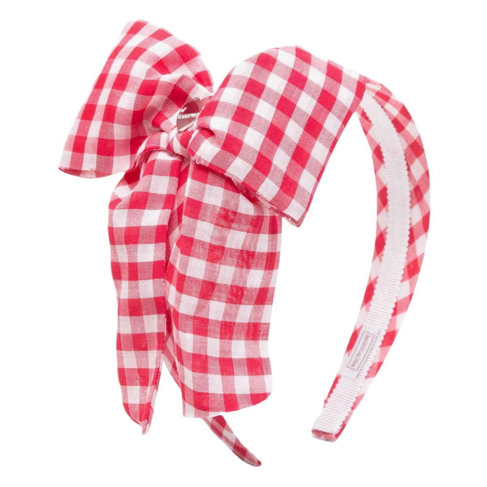 Monnalisa Girls Red Hair Accessories, One Size, Gingham Bow Headband, Italian Style