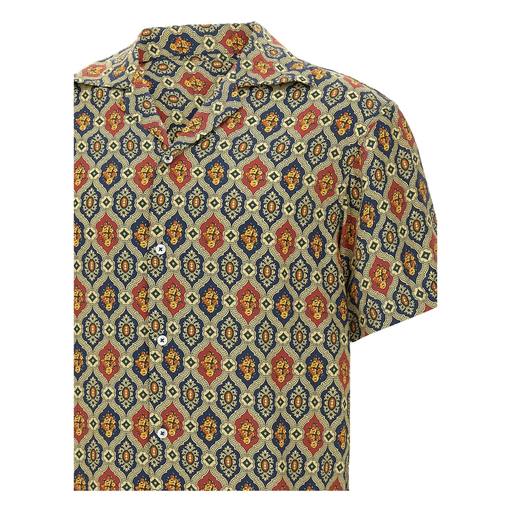 Drole de Monsieur Ornements Jacquard Patroon Korte Mouw Overhemd Multicolor Heren