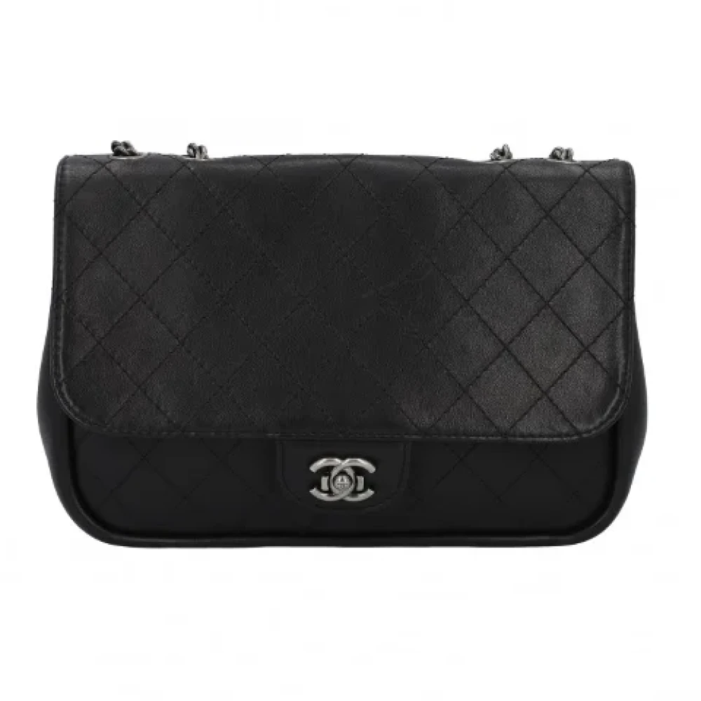 Chanel Vintage Förägad Svart Läder Chanel Messenger Väska Black, Unisex