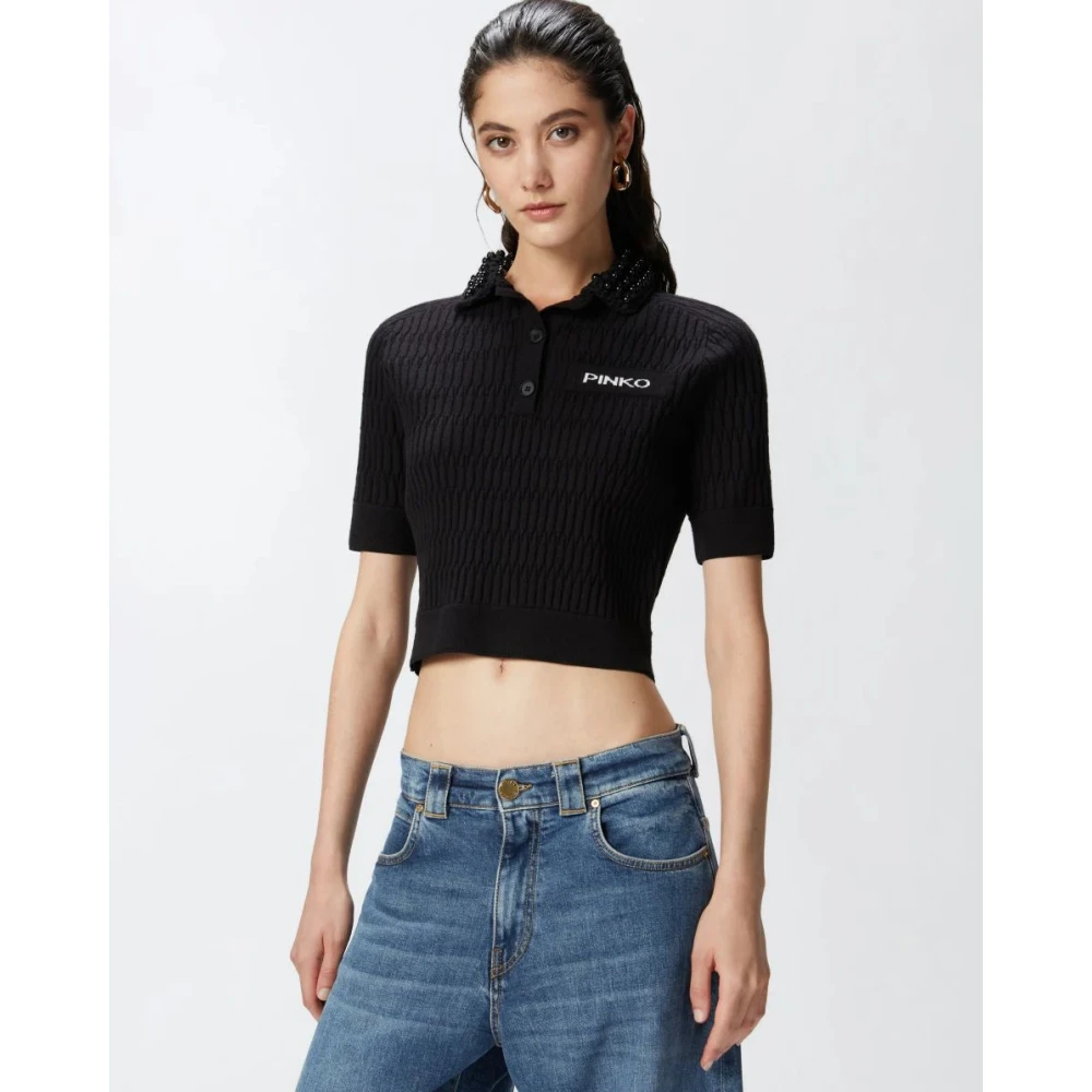 pinko Polo Sweater met Geometrisch Patroon Black Dames