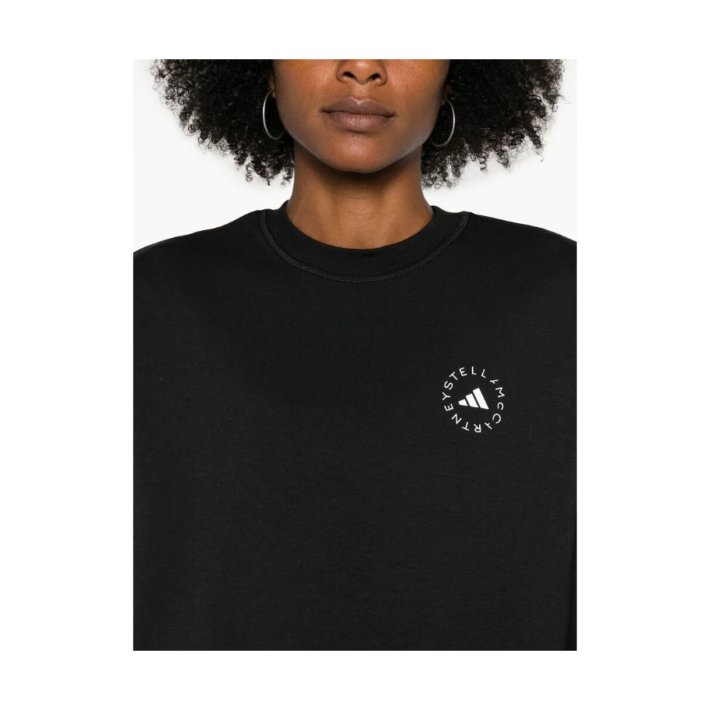 adidas by stella mccartney Zwarte katoenmix logo sweatshirt Black Dames