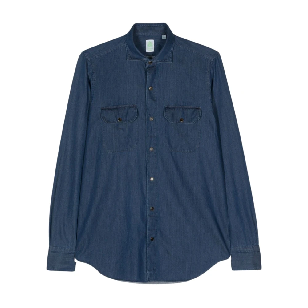 Finamore Denim Chambray Overhemd Blue Heren