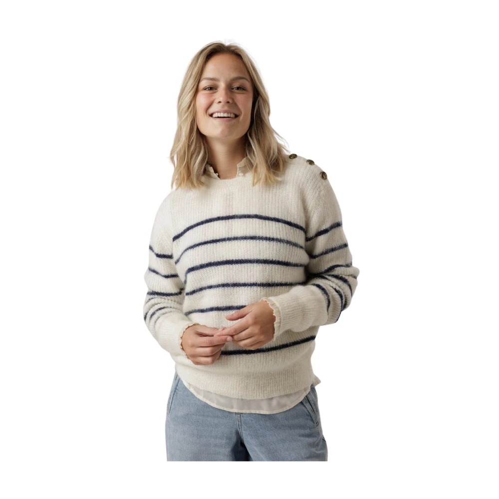 Suncoo Gestreepte Pullover met Statement Knopen Beige Dames