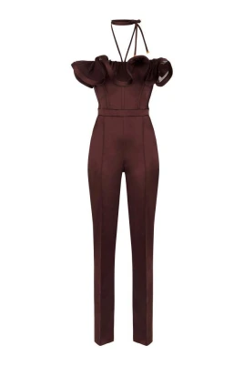 Stretch Satin Jumpsuit Med Maxi Volang