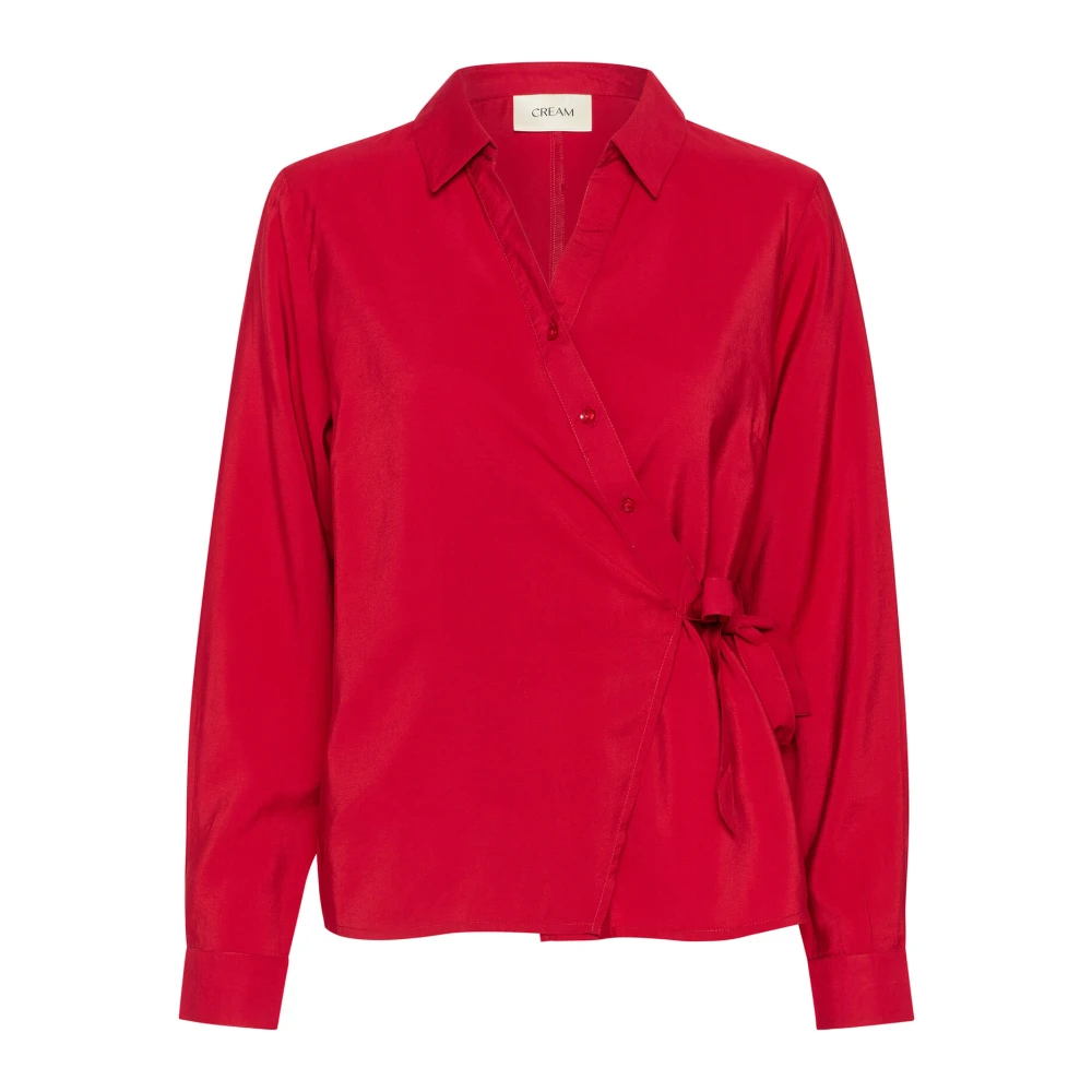 Cream Rode Asymmetrische V-Hals Blouse Red Dames