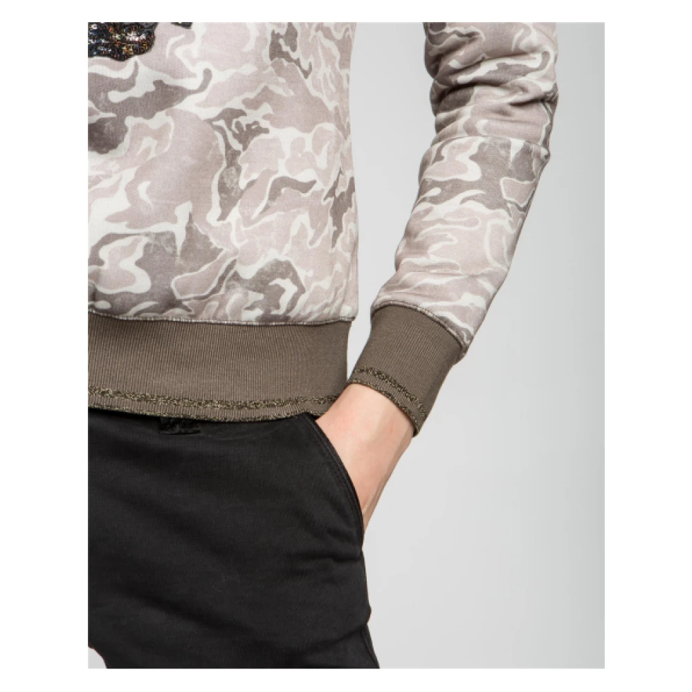 aeronautica militare Camouflage Print Sweatshirt met Geborduurd Pailletten Paneel Brown Dames