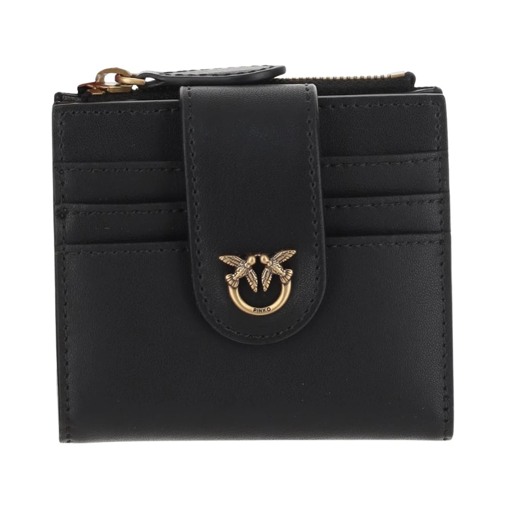 pinko Leren Portemonnee Love Birds Diamond Cut Black Dames