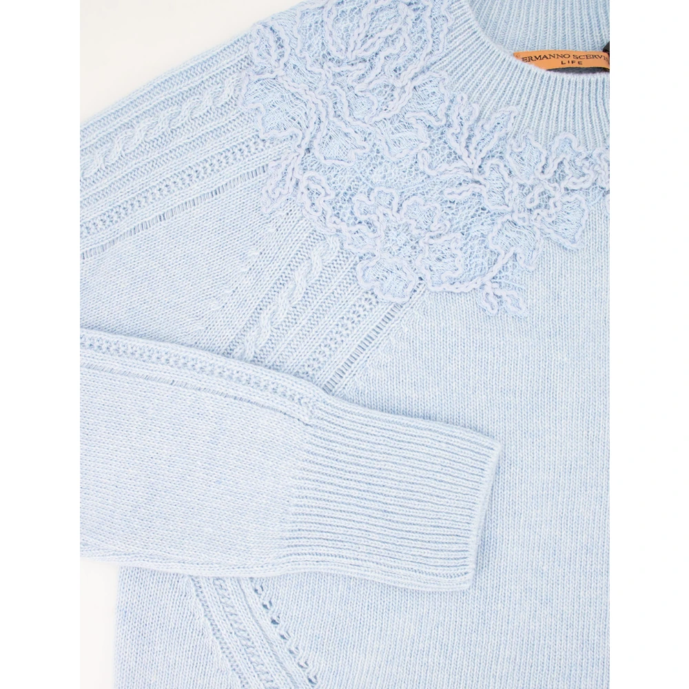 Ermanno Scervino Fijn Gebreide Bloemen Trui Blue Dames