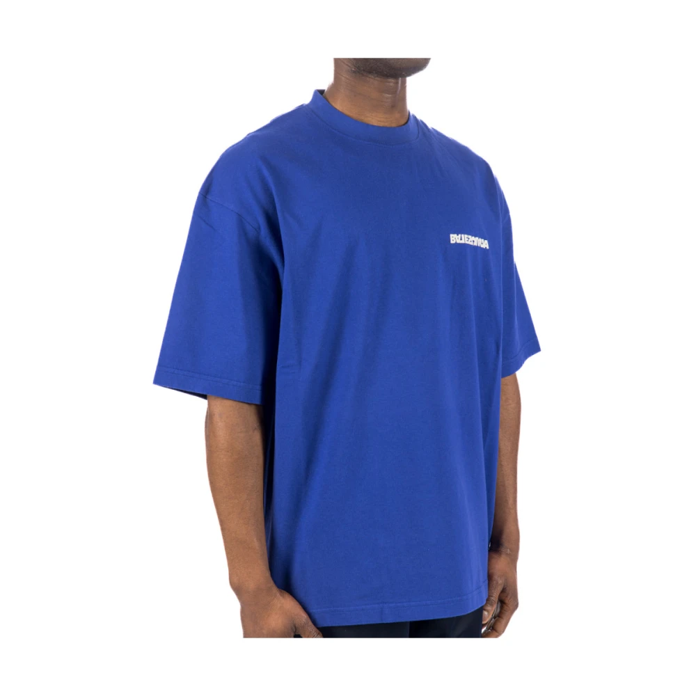 Balenciaga Geborduurd Logo Blauw T-shirt Blue Heren