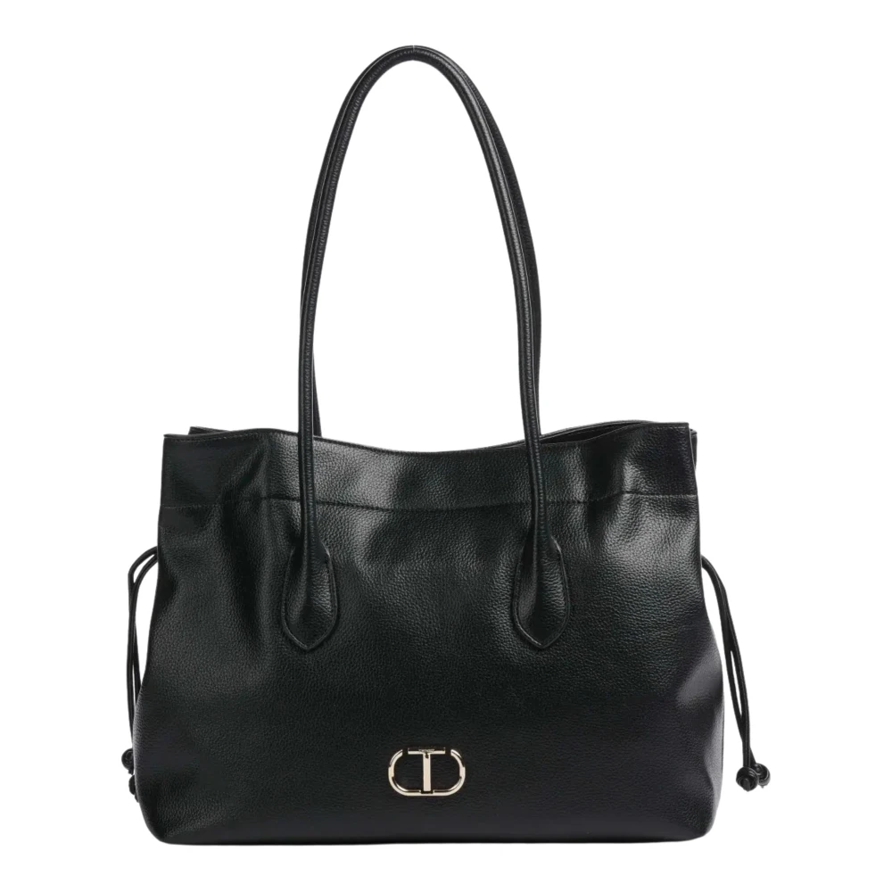 Twinset Omkeerbare Zwarte Leren Tas met Magneetsluiting Black Dames