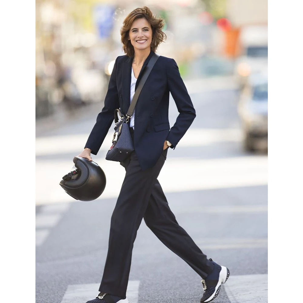 Ines De La Fressange Paris Elegante Marineblauwe Wollen Jas Blue Dames