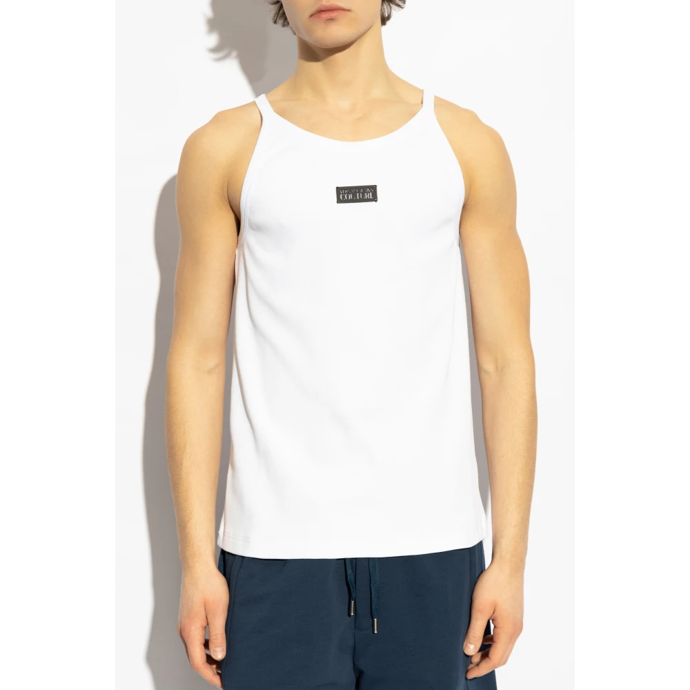 Versace Jeans Couture Geribbelde top met applicatie White Heren