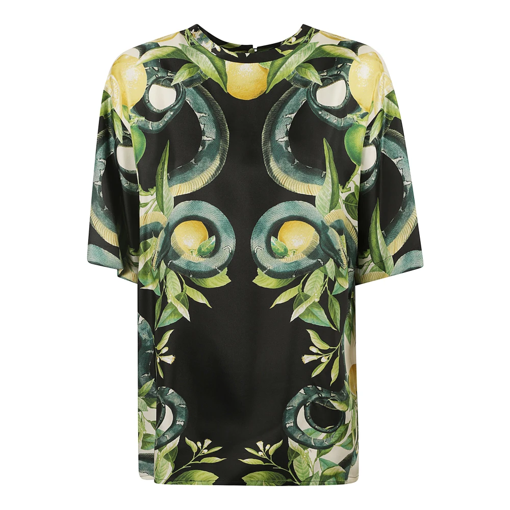 Roberto Cavalli Svarta T-shirts och Polos med Limoni Foulard Black, Dam