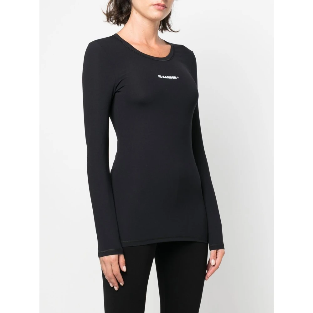 Jil Sander Zwart Crew Neck Logo Print Shirt Black Dames