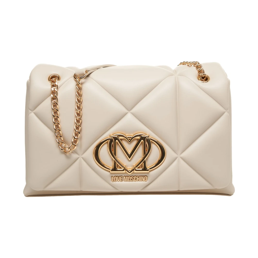 Love Moschino Witte Gewatteerde Schoudertas Beige Dames