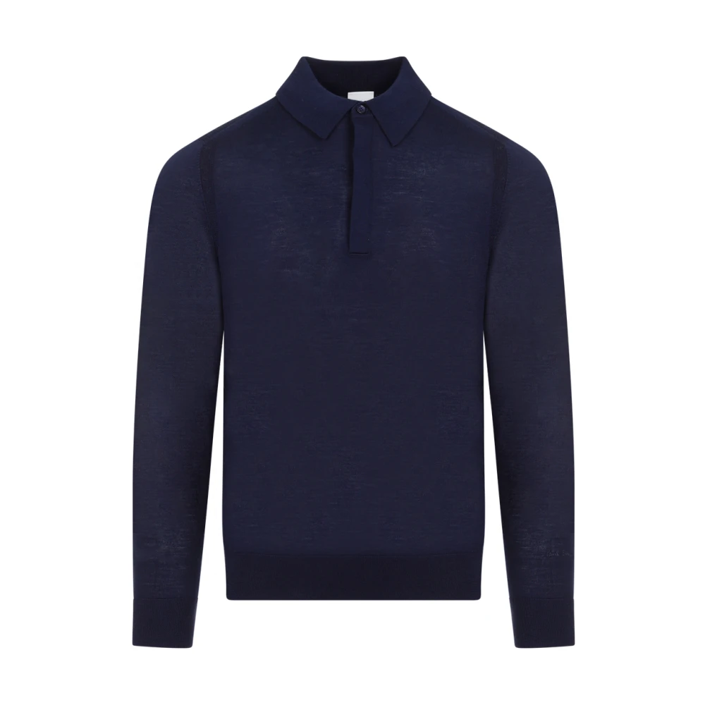 PS By Paul Smith Navy Blue Merino Wool Polo Sweater Blue Heren