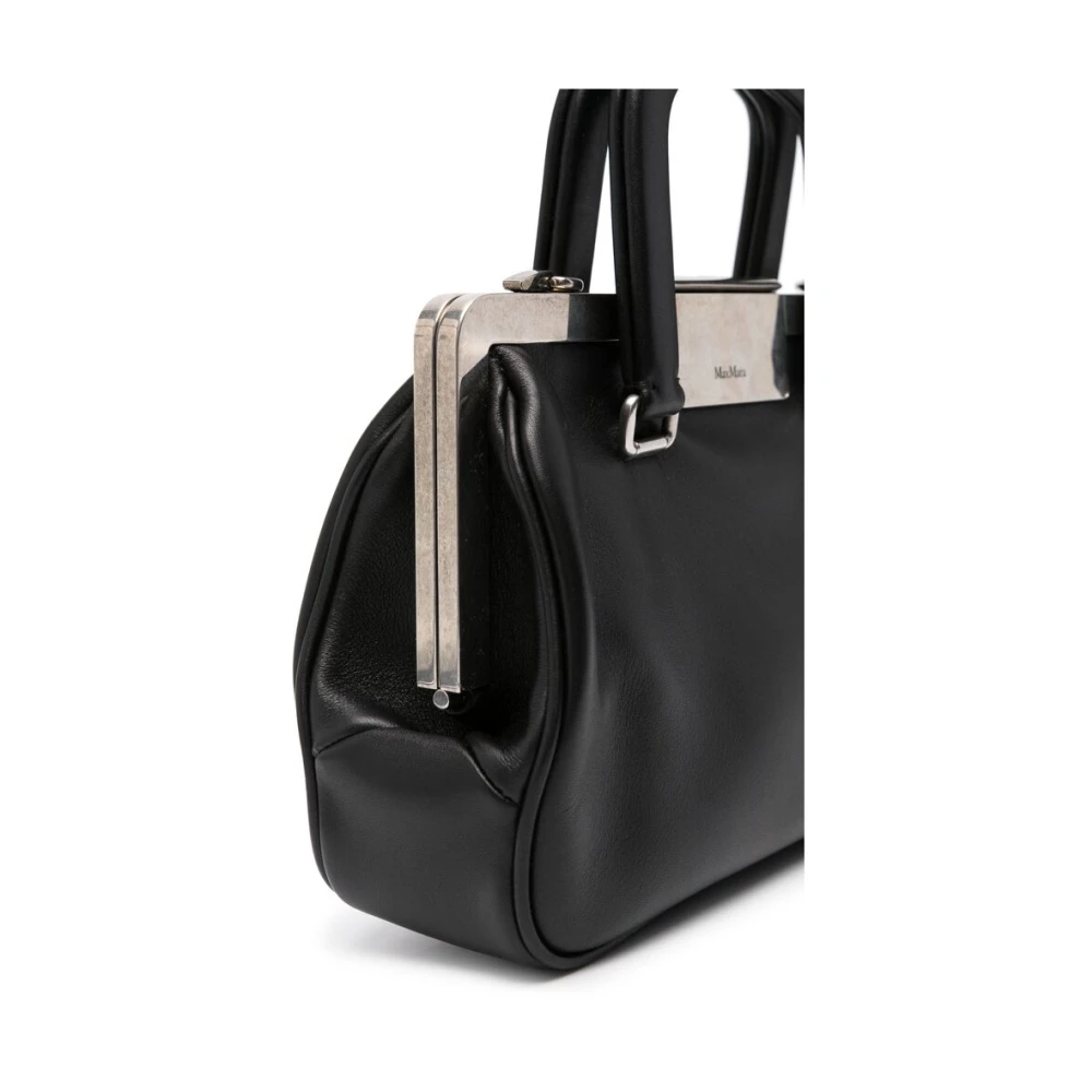 Max Mara Zwarte leren handtas met kliksluiting Black Dames