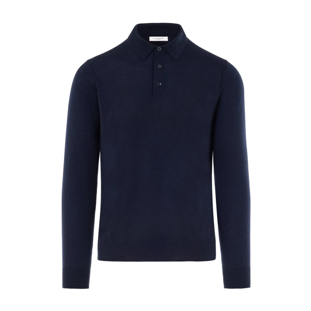 Paolo Pecora Blauwe Lange Mouw Polo Sweater Blue Heren