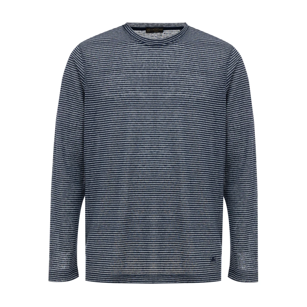 Corneliani Blårandig Långärmad Linne T-shirt Blue, Herr