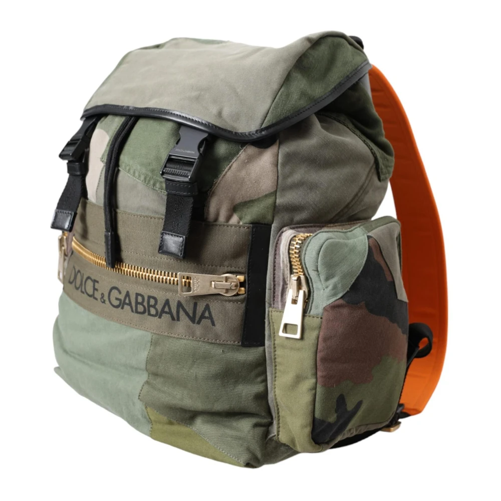 Dolce & Gabbana Militair Groene Patchwork Rugzak met Leren Details Green Heren