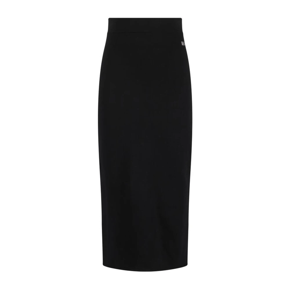 Dolce & Gabbana Monochrome Stretch Midi Rok Met Ritssluiting Achter Black Dames