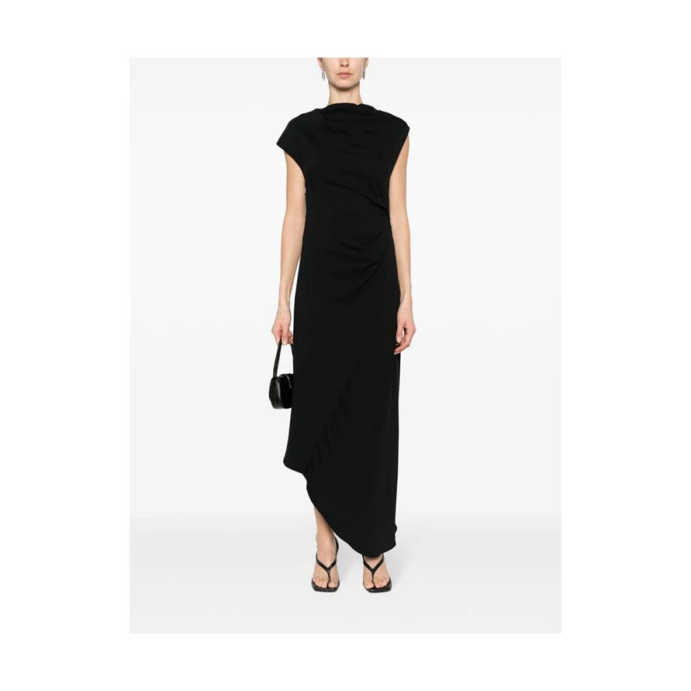 Calvin Klein Zwarte Stretch Jurk met Geplooide Details Black Dames