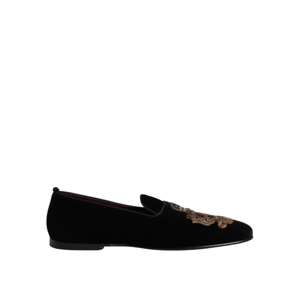 Dolce & Gabbana Men's Gold Luxury Velvet Loafers With Embroidery