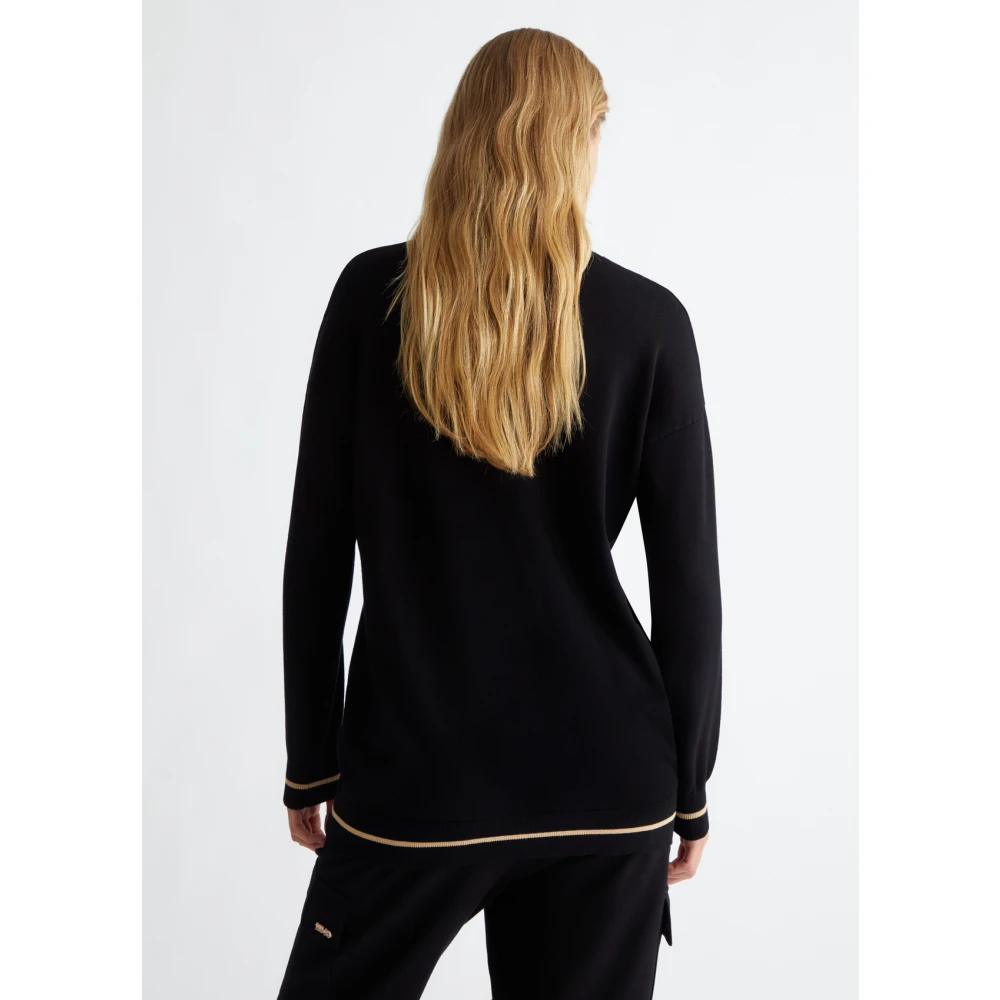 Liu Jo Stijlvol Logo en Strass Sweater Black Dames