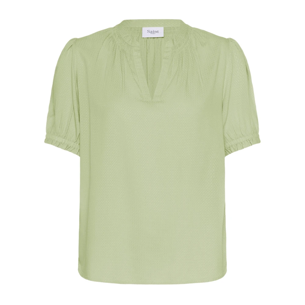 Saint Tropez Women's Green Smoke Blouse With Short Sleeves - Blouses - M - Blouses & Shirts