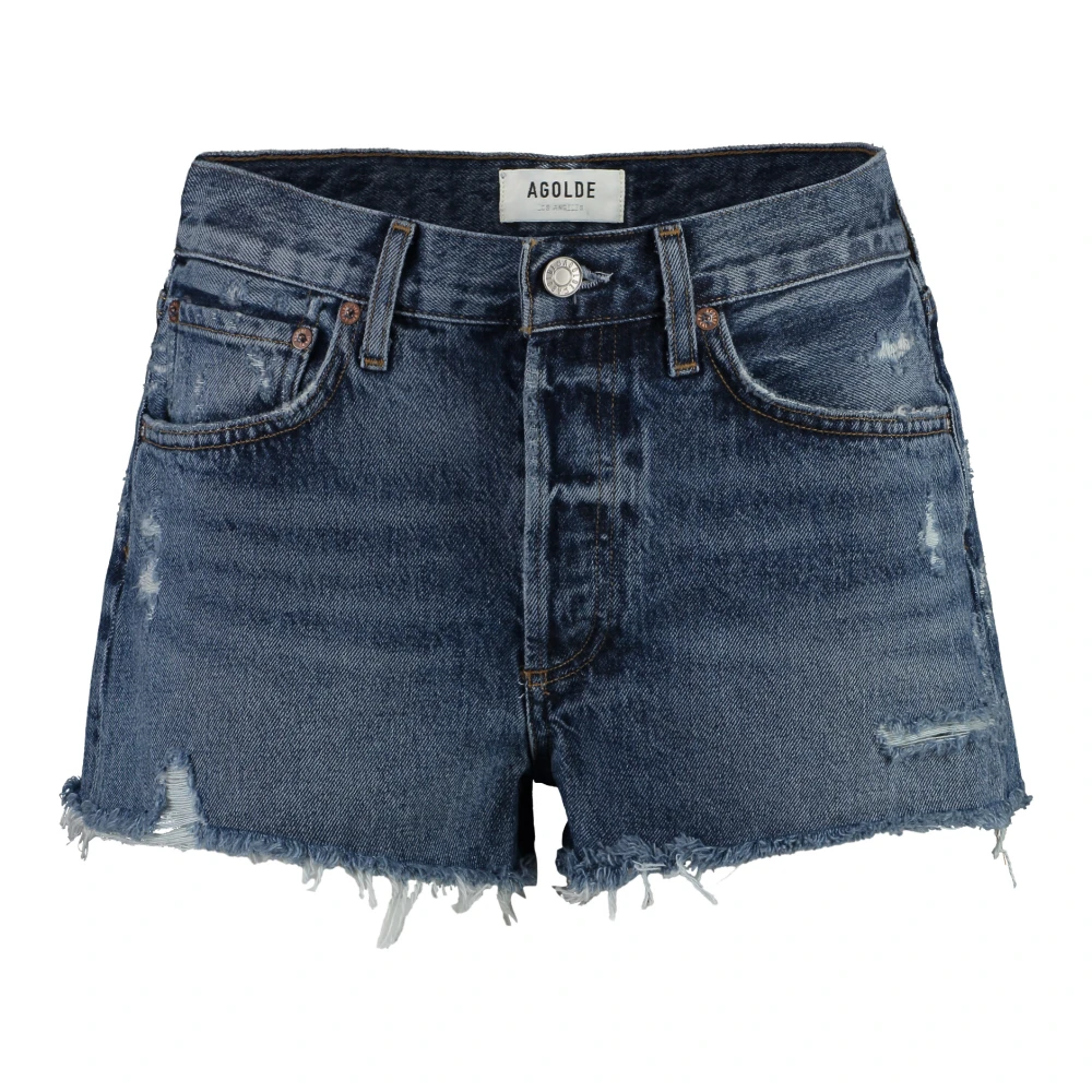 Agolde Denim Distressed Shorts met Frayed Hem Blue Dames