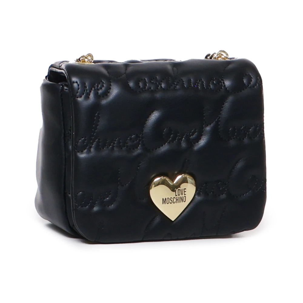 Love Moschino Zwarte Ecoleer Schoudertas met Metalen Logo Black Dames