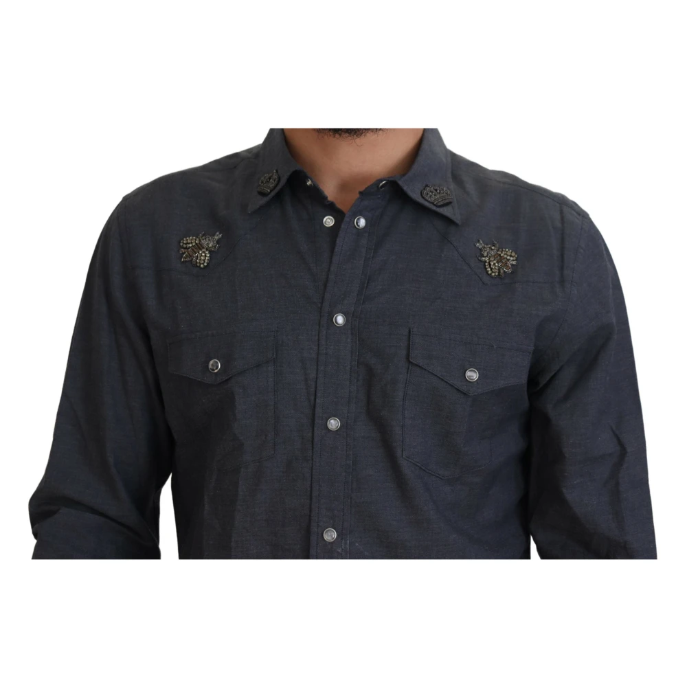 Dolce & Gabbana Blauw Denim Casual Slim-Fit Overhemd Blue Heren