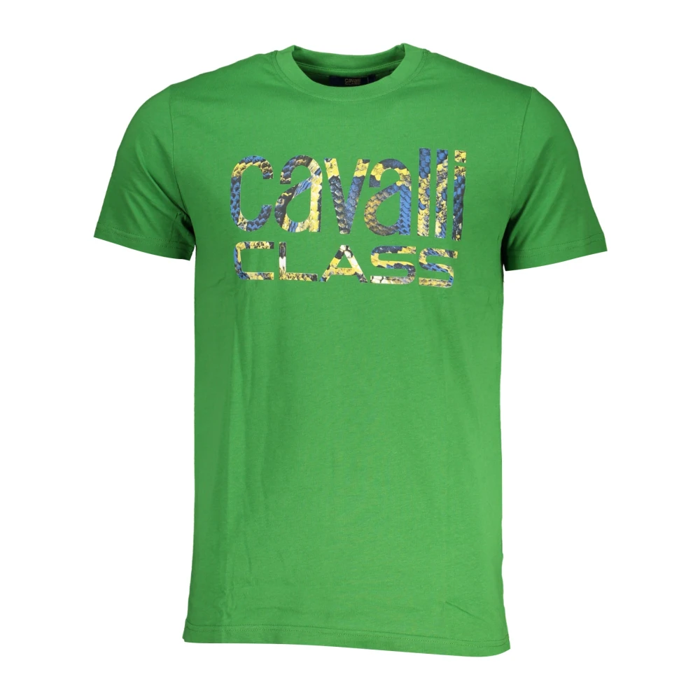 Cavalli Class Groene T-shirt met korte mouwen en logo Green Heren