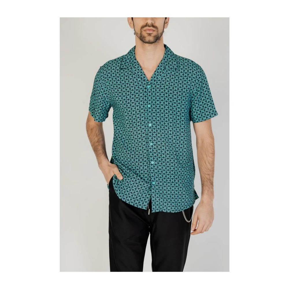 Gianni Lupo Turquoise korte viscose overhemd Blue Heren