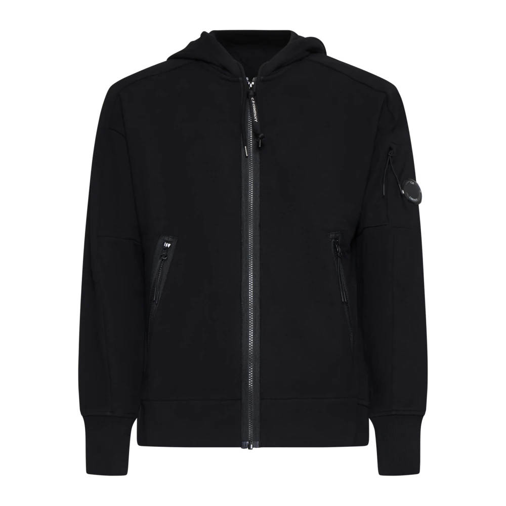 C.P. Company Zwarte Diagonaal Verhoogde Hoodie met Rits Black Heren