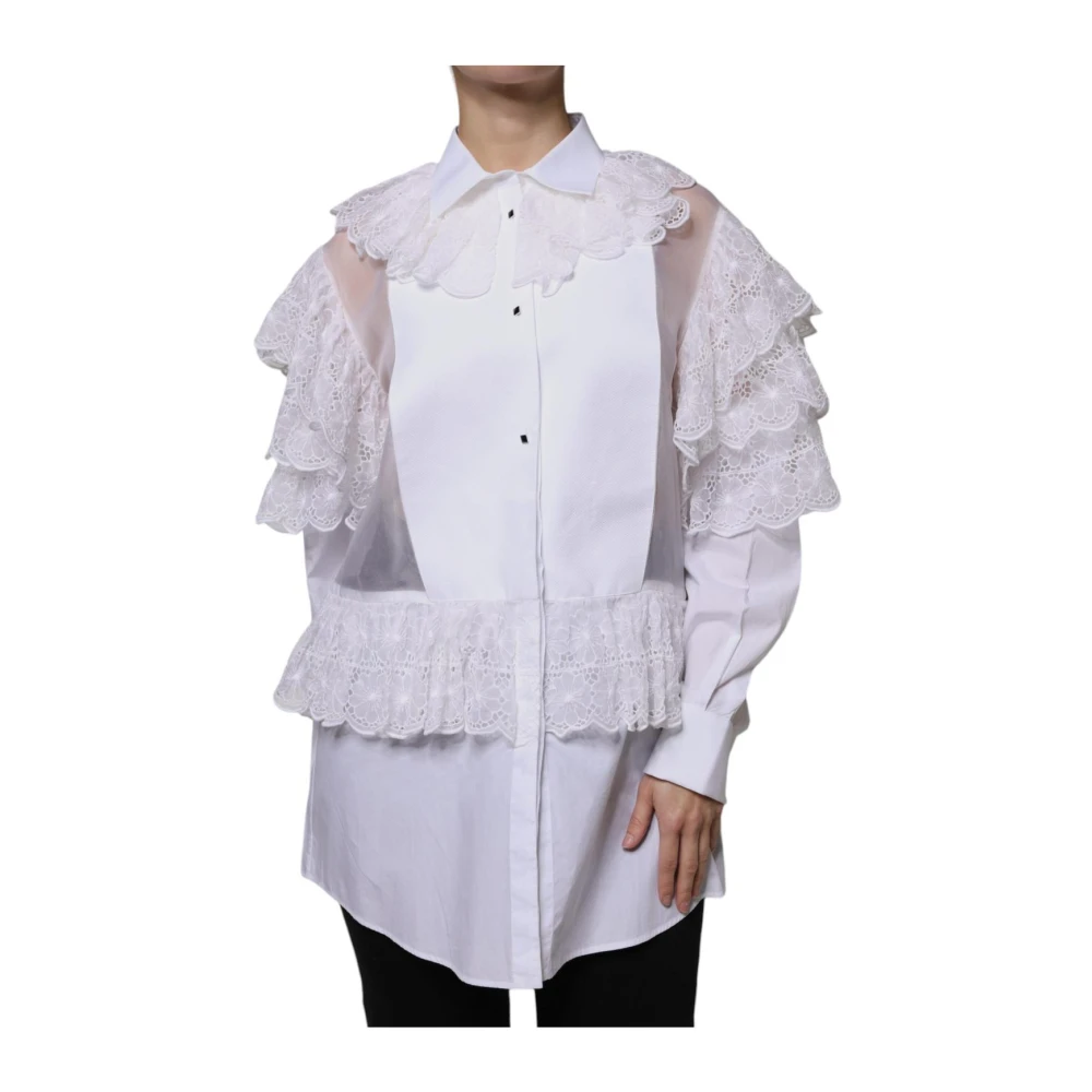 Dolce & Gabbana Women's White Lace-Detailed Cotton Shirt Dress