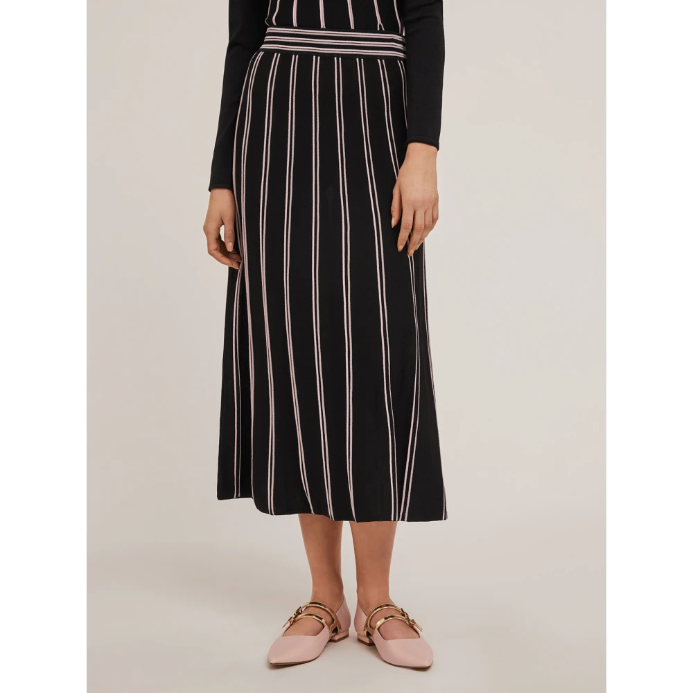 Motivi Gestreepte gebreide rok met plooieffect Black Dames