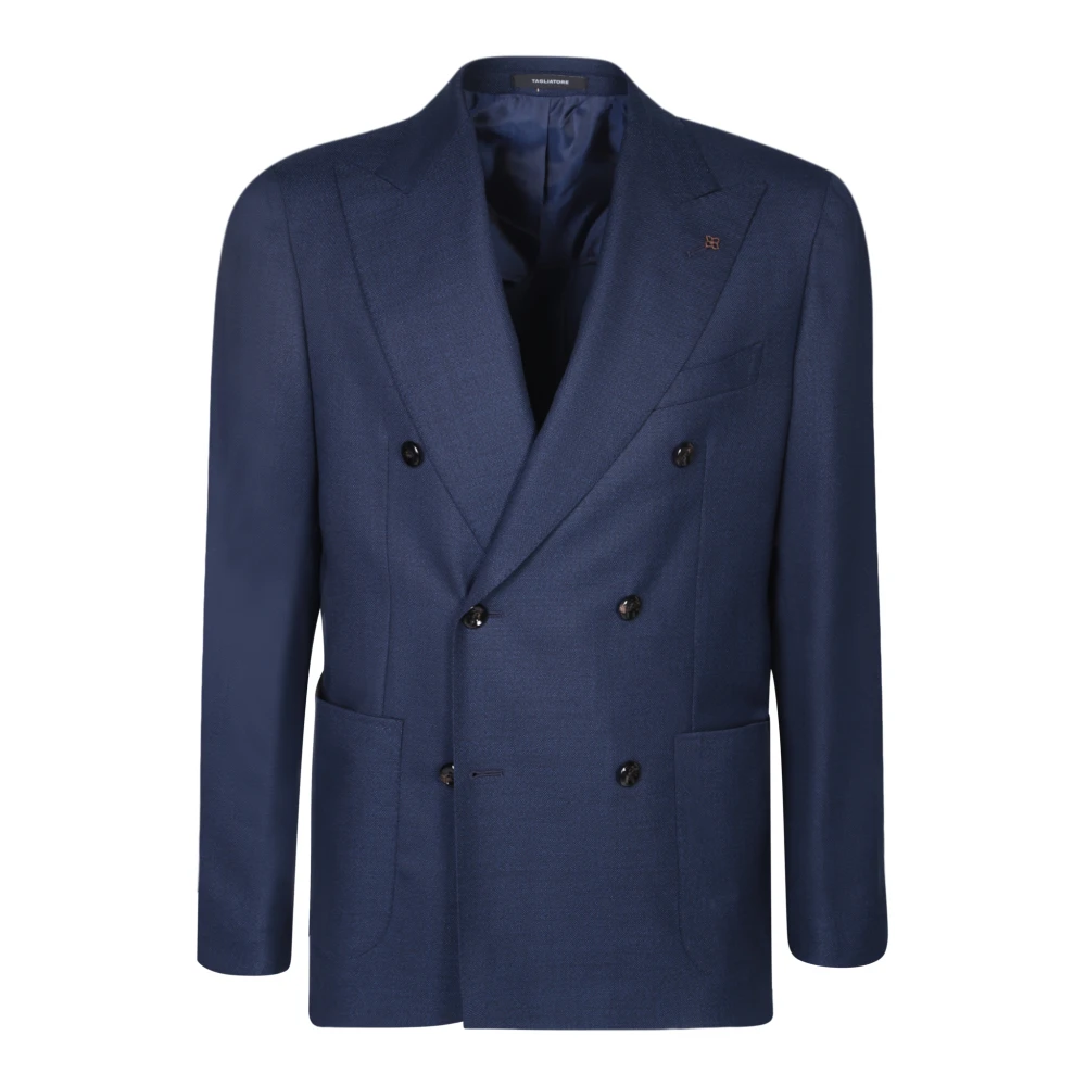 Tagliatore Blauwe Wol Double-Breasted Blazer Blue Heren