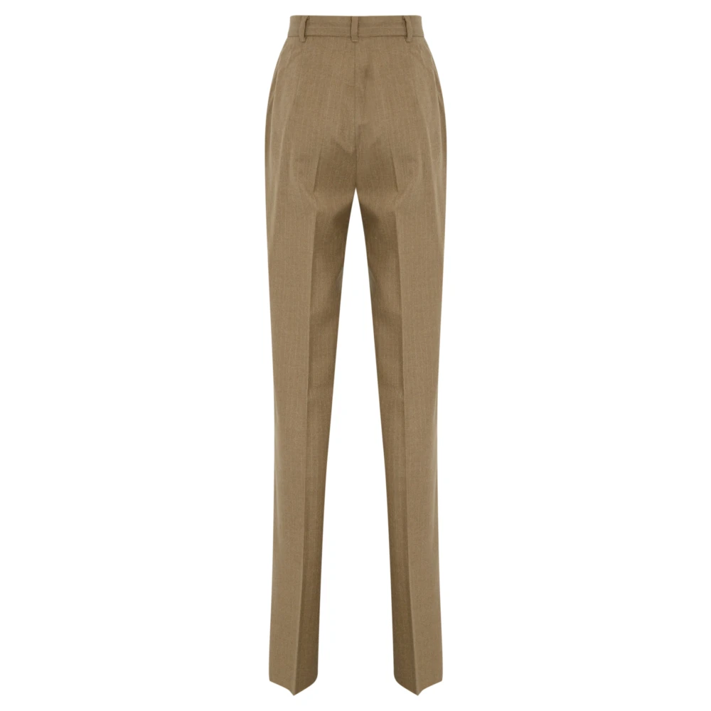 Max Mara Studio Flanellen Gestreepte Broek Zand Beige Dames
